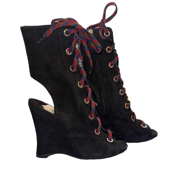 Prada Black Suede Wedge Bootie - Picture 1 of 6